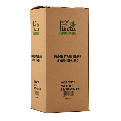 BLACK PAPER Large Straws 210mm Box of 250