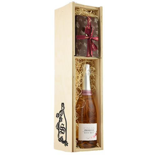 Pack V Perfectly Pink Prosecco and truffles in a wood gift box